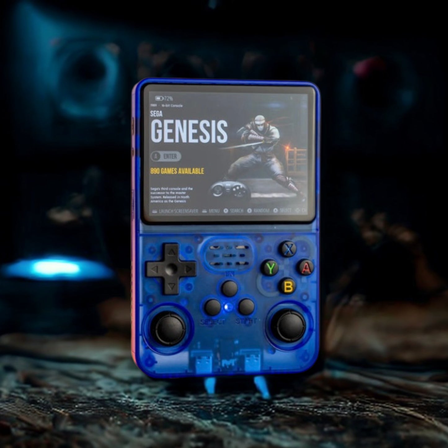 R36S Handheld gaming console with screen displaying 'Genesis' on a dark background 128GB memory on sale free shipping