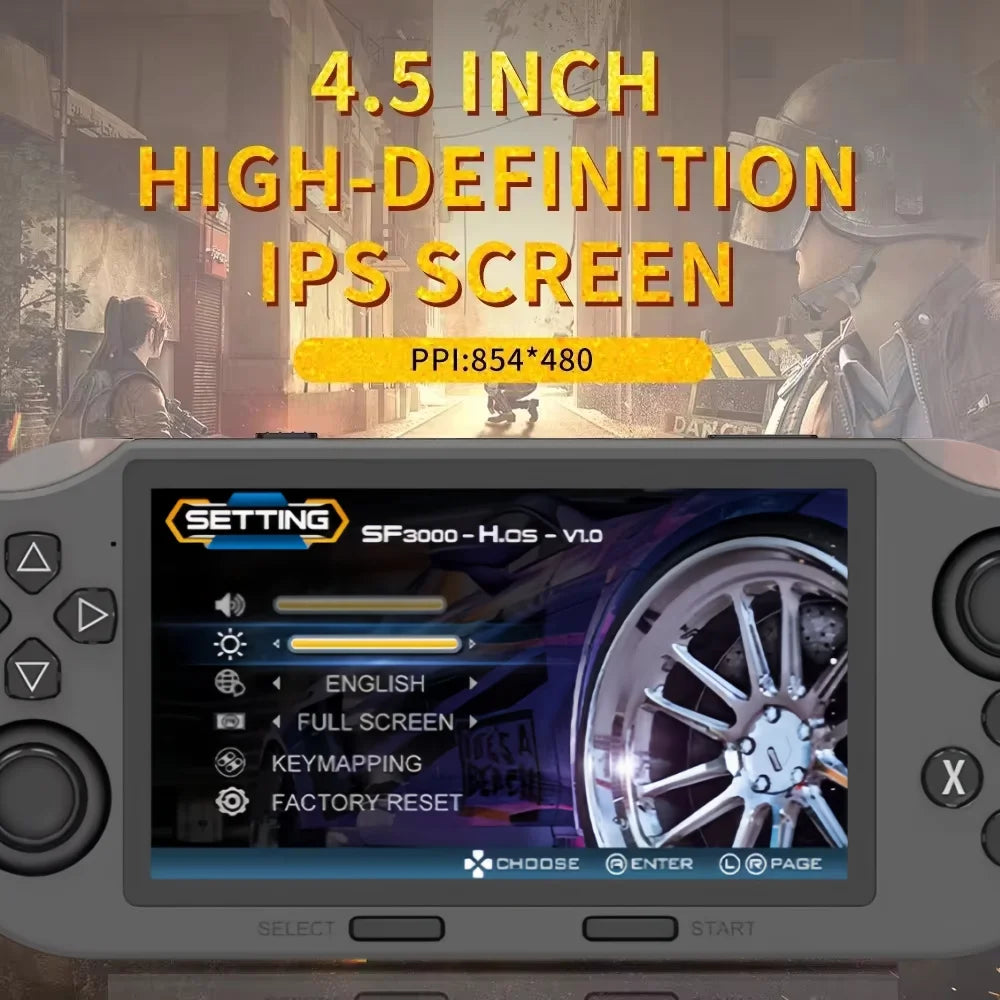 SF3000 Retro Handheld Video Game Console Linux System 4.5 Inch 854*480 IPS Screen 3000Mah Portable Pocket Video Player Games